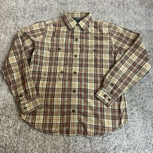 Vtg Lauren Ralph Lauren Shirt Womens Small Petite Beige Plaid Snap Long Sleeve